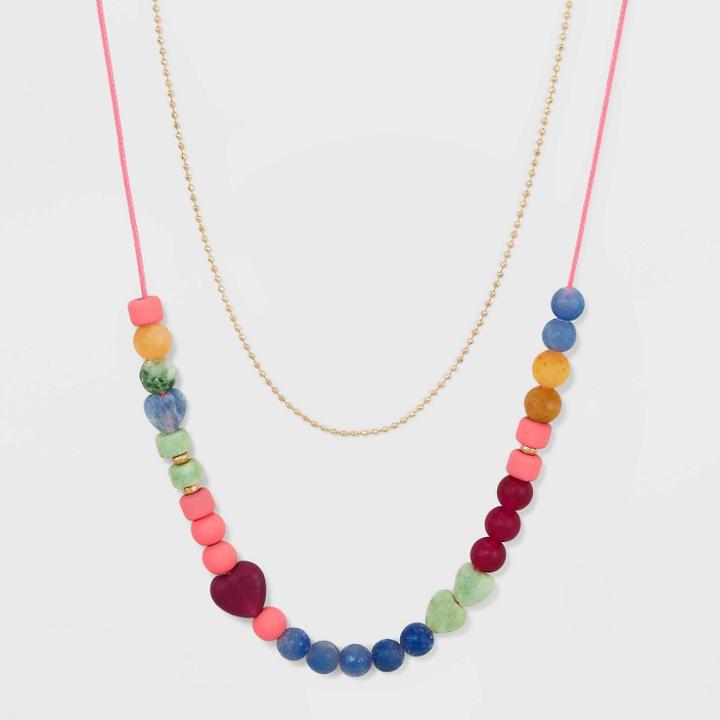 Semi-precious Quartz Aventurine Jasper Topaz Multi-strand Beaded Necklace - Universal Thread Pink
