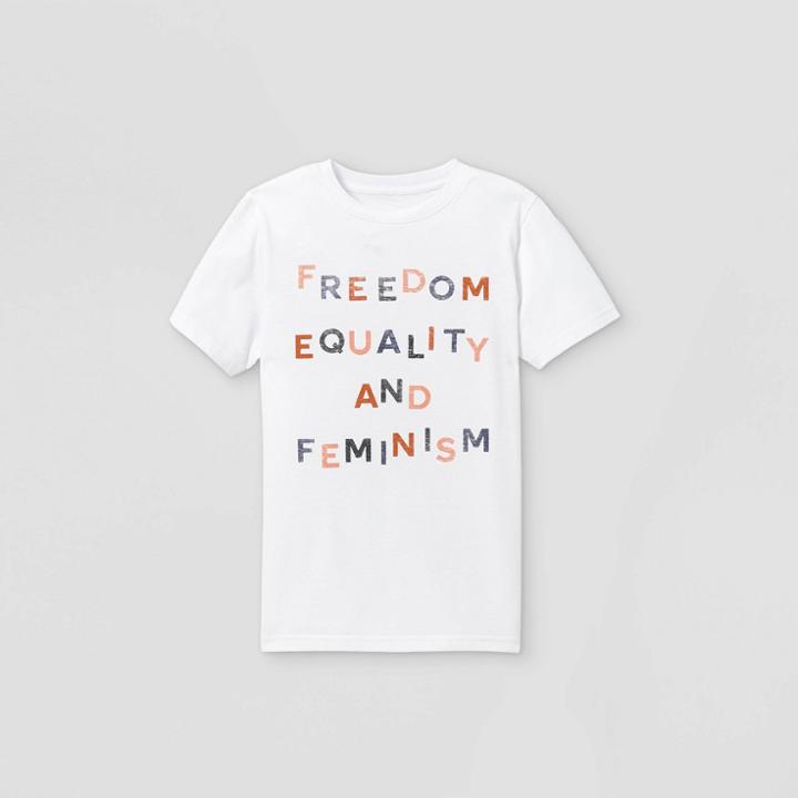 Well Worn Boys' 'freedom Equality And Feminism' Short Sleeve T-shirt - White