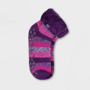 Always Warm By Heat Holders Women's Warmest Striped Lounge Socks With Grippers - Purple