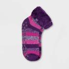 Always Warm By Heat Holders Women's Warmest Striped Lounge Socks With Grippers - Purple