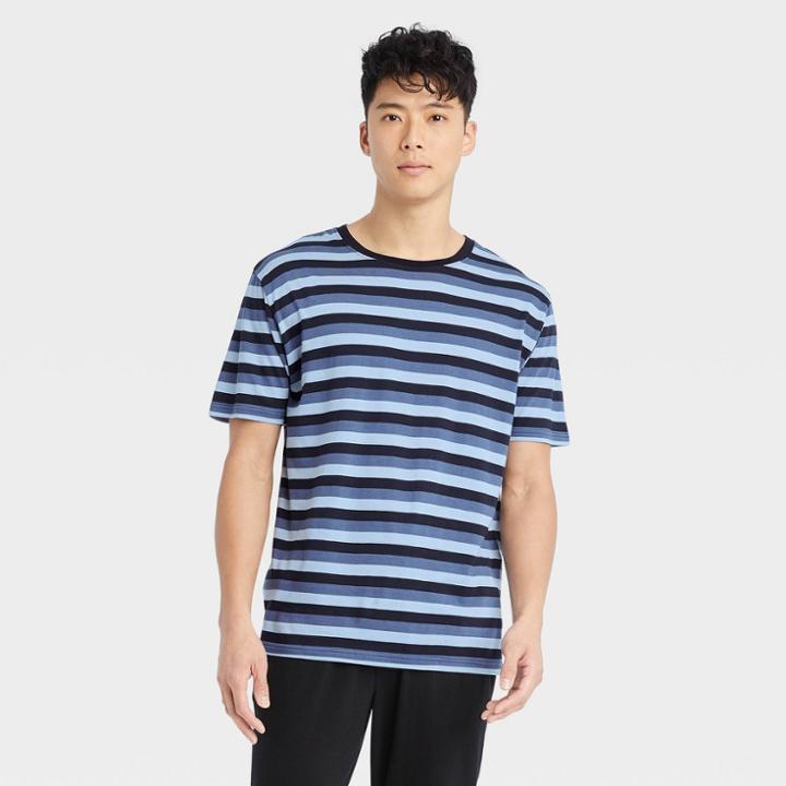 Hanes Premium Men's Sky Captain Single Striped Jersey Pajama Top - Blue