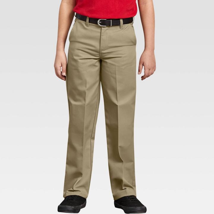 Dickies Boys' Flat Front Uniform Chino Pants - Khaki 4, Boy's, Green