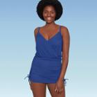 Women's Slimming Control V-neck Swim Dress - Dreamsuit By Miracle Brands Deep