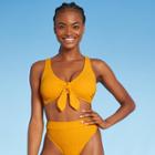 Juniors' Ribbed Tie-front Longline Triangle Bikini Top - Xhilaration Gold D/dd Cup