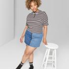 Women's Striped Plus Size Short Sleeve Quarter Zip Boxy T-shirt - Wild Fable Black/white/plum