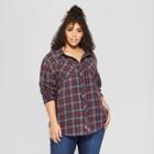 Junk Food Women's Plus Size Long Sleeve Button-down Flannel Shirt - Purple