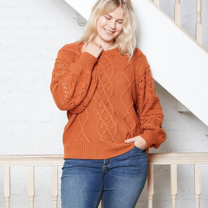 Women's Plus Size Crewneck Cable Knit Pullover Sweater - Universal Thread Rust