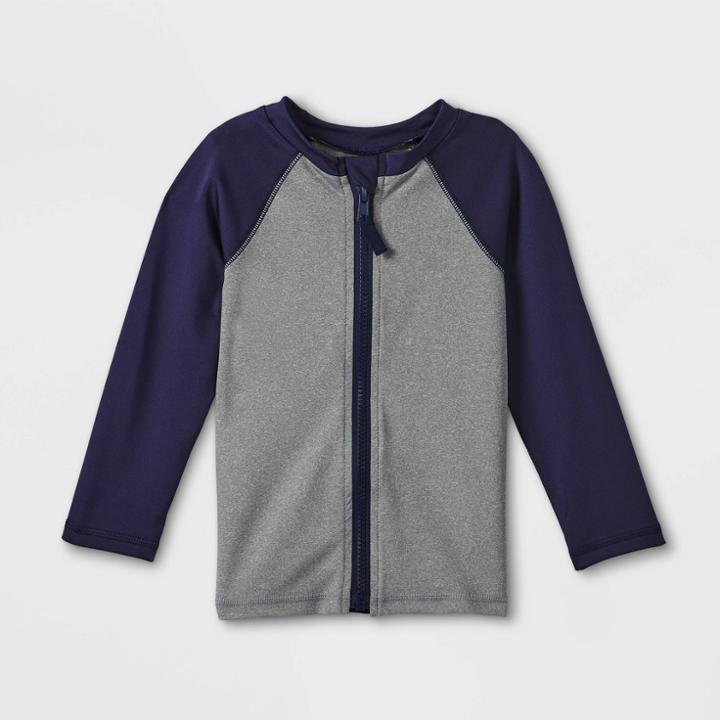 Toddler Boys' Raglan Zip-up Rash Guard - Cat & Jack Gray