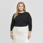 Women's Plus Size Long Sleeve Round Neck T-shirt - Prologue Black