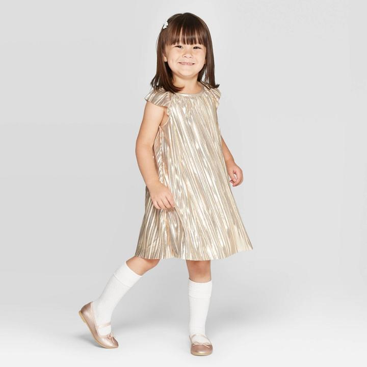 Oshkosh B'gosh Toddler Girls' Pleated A-line Dress - Gold 12m, Toddler Girl's