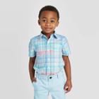 Petiteoshkosh B'gosh Toddler Boys' Short Sleeve Plaid Woven Button-down Shirt - Blue 12m, Toddler Boy's