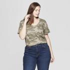 Women's Plus Size Short Sleeve Pocket Camo Print V-neck T-shirt - Universal Thread Green