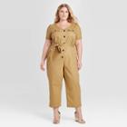 Women's Plus Size Short Sleeve V-neck Utility Jumpsuit - Ava & Viv Tan X, Women's, Green
