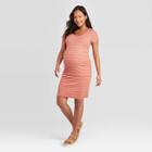 Striped Short Sleeve Rib T-shirt Maternity Dress - Isabel Maternity By Ingrid & Isabel Coral