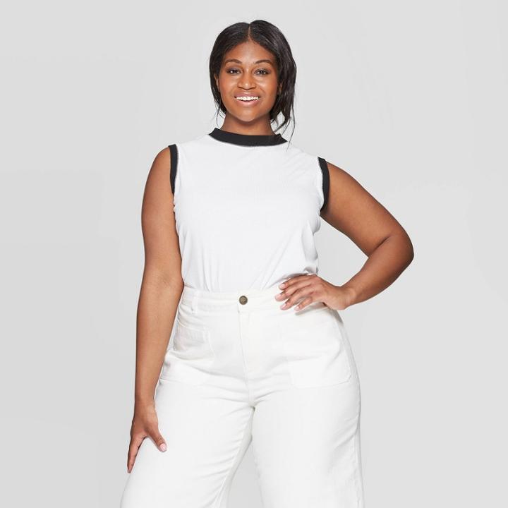 Women's Plus Size Sleeveless High Neck Ribbed Muscle T-shirt - Who What Wear White 4x, Bright White