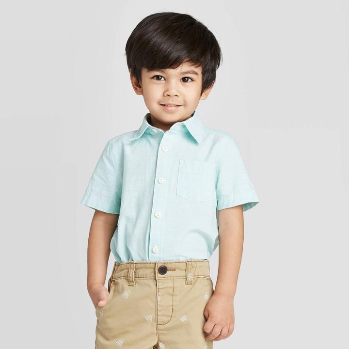 Petiteoshkosh B'gosh Toddler Boys' Short Sleeve Woven Button-down Shirt - Teal 12m, Toddler Boy's, Blue