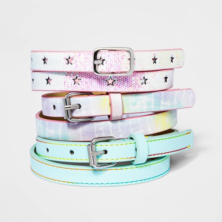 Girls' 3pk Pastel Tie-dye Belt Set - Cat & Jack Green/pink
