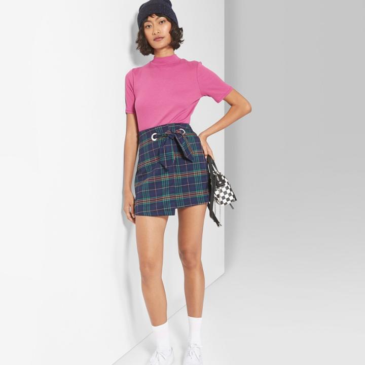 Women's Plaid Skirt - Wild Fable Navy