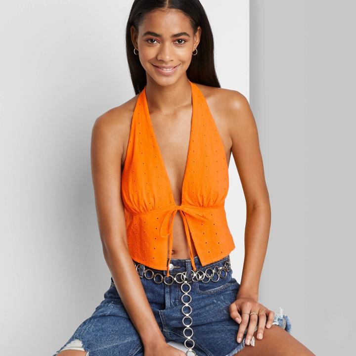 Women's Sleeveless Halter Fly Away Top - Wild Fable Orange