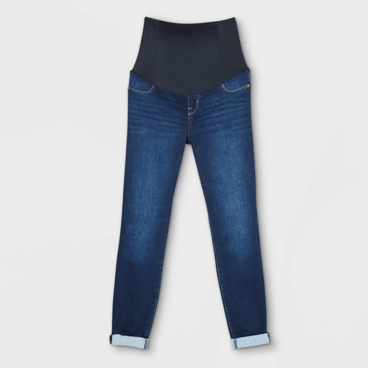 Maternity Crossover Panel Brushed Back Skinny Jeans - Isabel Maternity By Ingrid & Isabel Blue Dusk
