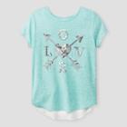 Girls' Miss Chievous Cap Sleeve Top With Sequin Heart & Back Bow - Mint - M,