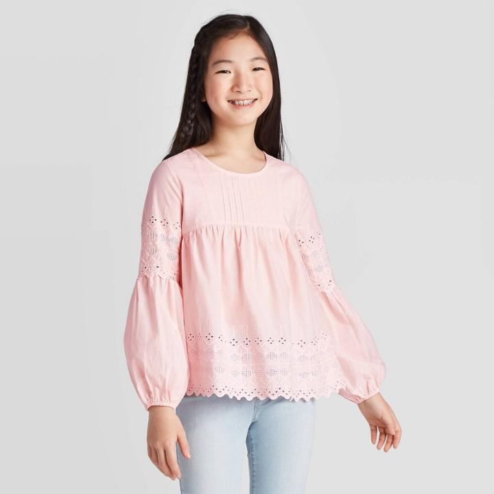 Girls' Long Sleeve Blouse - Cat & Jack Pink S, Girl's,