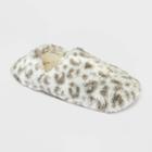 No Brand Women's Leopard Print Cozy Fleece Pull-on Slipper Socks With Grippers - Ivory/gray