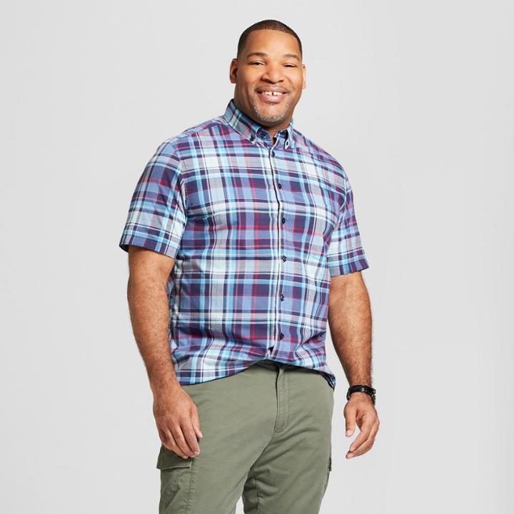 Men's Tall Short Sleeve Soft Wash Standard Fit Button-down Shirt - Goodfellow & Co Bicycle Blue
