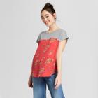 Women's Basic Sleeve Floral Print Knit/woven T-shirt With Pocket - Xhilaration Red