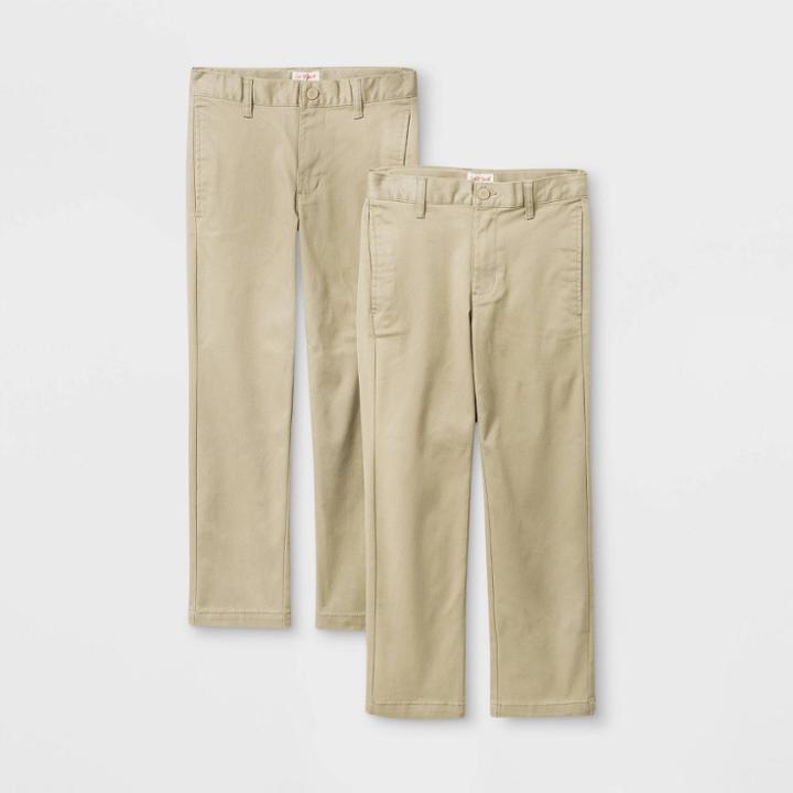 Boys' 2pk Flat Front Stretch Uniform Straight Fit Pants - Cat & Jack Khaki