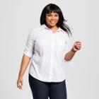 Women's Plus Size Textured Button-down Shirt - Ava & Viv White
