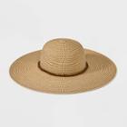 Women's Wide Brim Straw With Beads Floppy Hat - A New Day Brown