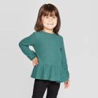 Toddler Girls' Cozy Waffle Knit Henley T-shirt - Cat & Jack Green