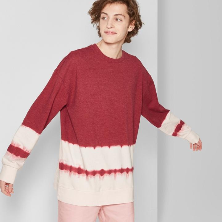 Men's Tie Dye Regular Fit Long Sleeve French Terry Pullover Sweatshirt - Original Use Radish