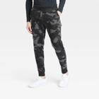 Men's Cotton Fleece Cargo Jogger Pants - All In Motion Black Camo Print