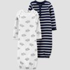 Baby Boys' 2pk Striped And Animal Print Nightgown - Just One You Made By Carter's White/blue