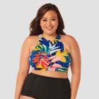 Women's Slimming Control High Neck Bikini Top - Beach Betty By Miracle Brands Blue Floral 1x,