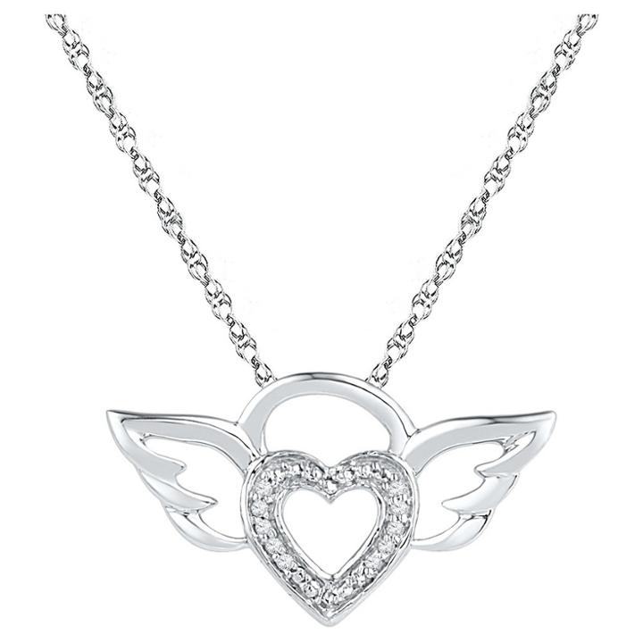 Target Diamond Accent Round White Diamond Prong Set Angel Wings Pendant In Sterling Silver (18 Ij-i2-i3), Girl's