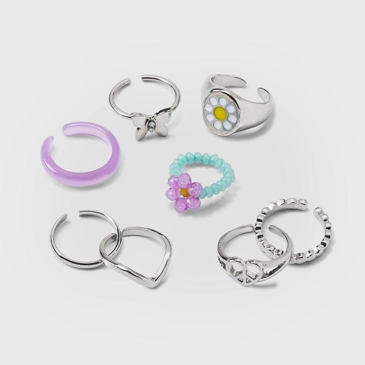 Girls' 8pk Butterfly & Daisy Ring Set - Art Class