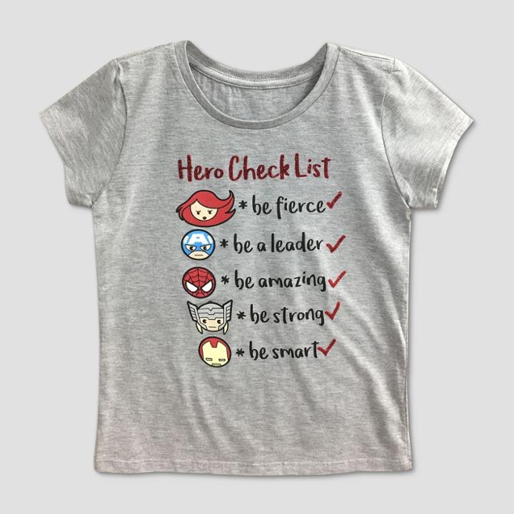 Marvel Girls' Avengers Hero Checklist Graphic Short Sleeve T-shirt - Heather Gray