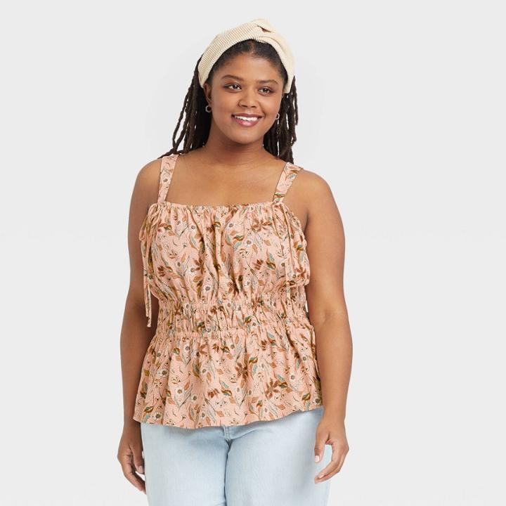 Women's Plus Size Peplum Tank Top - Universal Thread Blush Floral