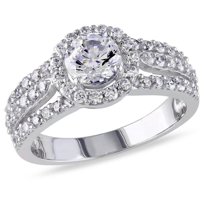 Target Round White Cubic Zirconia Bridal Ring In Sterling