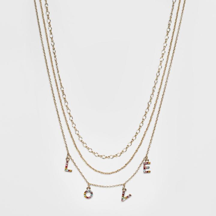 Multi Row Layered With Pave Love Charms Necklace - Wild Fable Gold, Dark