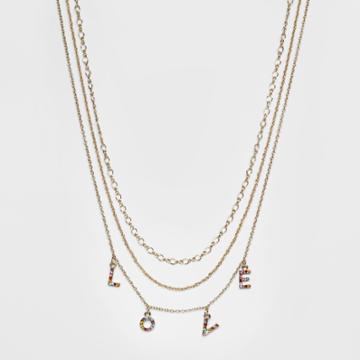 Multi Row Layered With Pave Love Charms Necklace - Wild Fable Gold, Dark