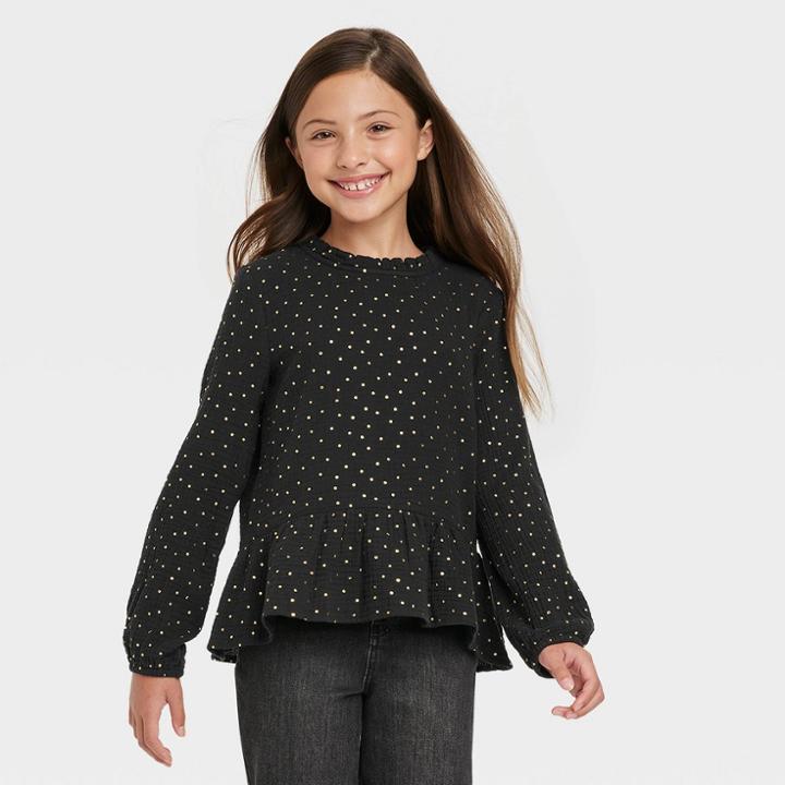 Girls' Long Sleeve Woven Top - Cat & Jack Black