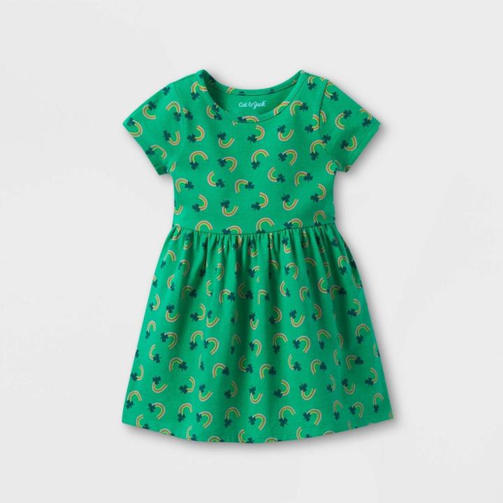 Toddler Girls' Shamrock Rainbow Short Sleeve Dress - Cat & Jack Green