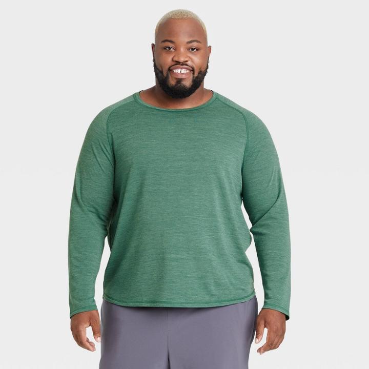 Men's Big & Tall Merino Wool Long Sleeve T-shirt - All In Motion Emerald Green