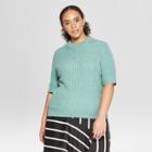 Women's Plus Size Short Sleeve Shrunken Elbow Crew Sweater- Who What Wear Green X