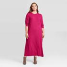 Women's Plus Size Long Sleeve Rib Knit Dress - A New Day Dark Pink