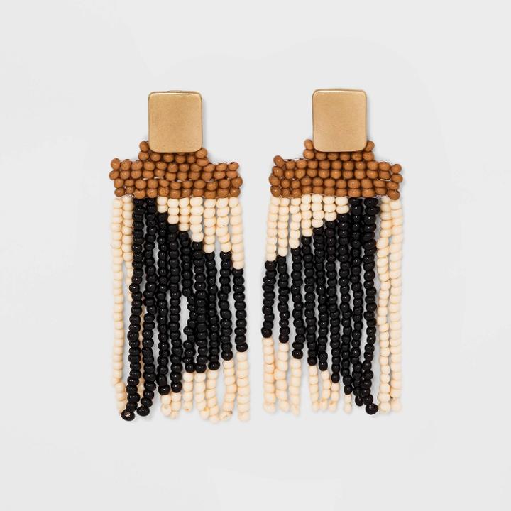 Thread Seed Bead Long Linear Earrings - Universal Thread Black